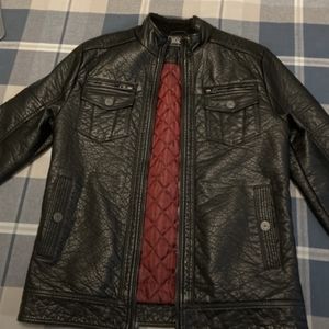 Buckle black vegan leather coat